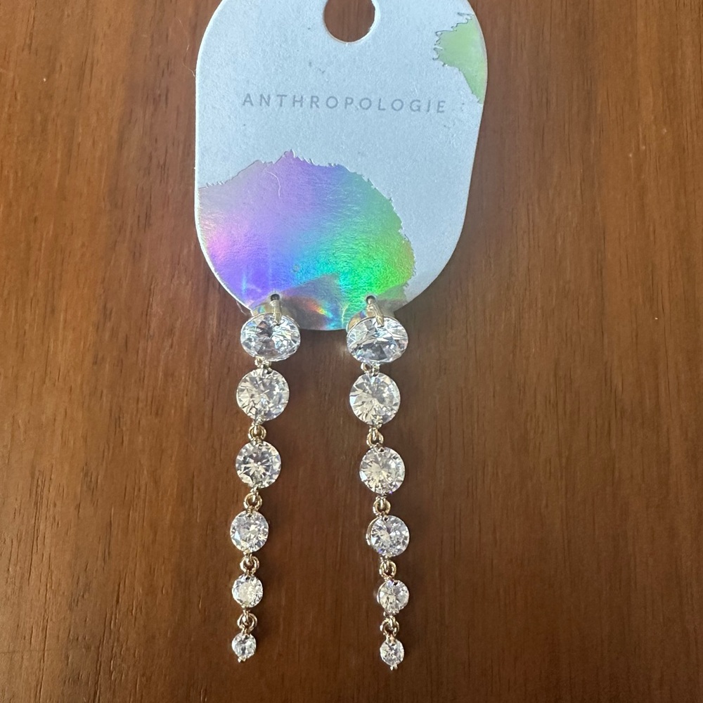 NWT Anthropologie Silver Crystal Drop Earrings!